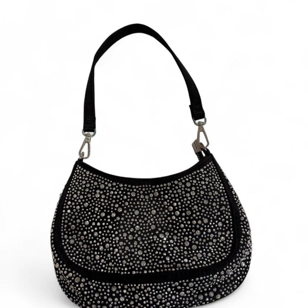 Black Rhinestone Mini Hobo Bag Silver Crystal Embellished Shoulder Purse Y2K